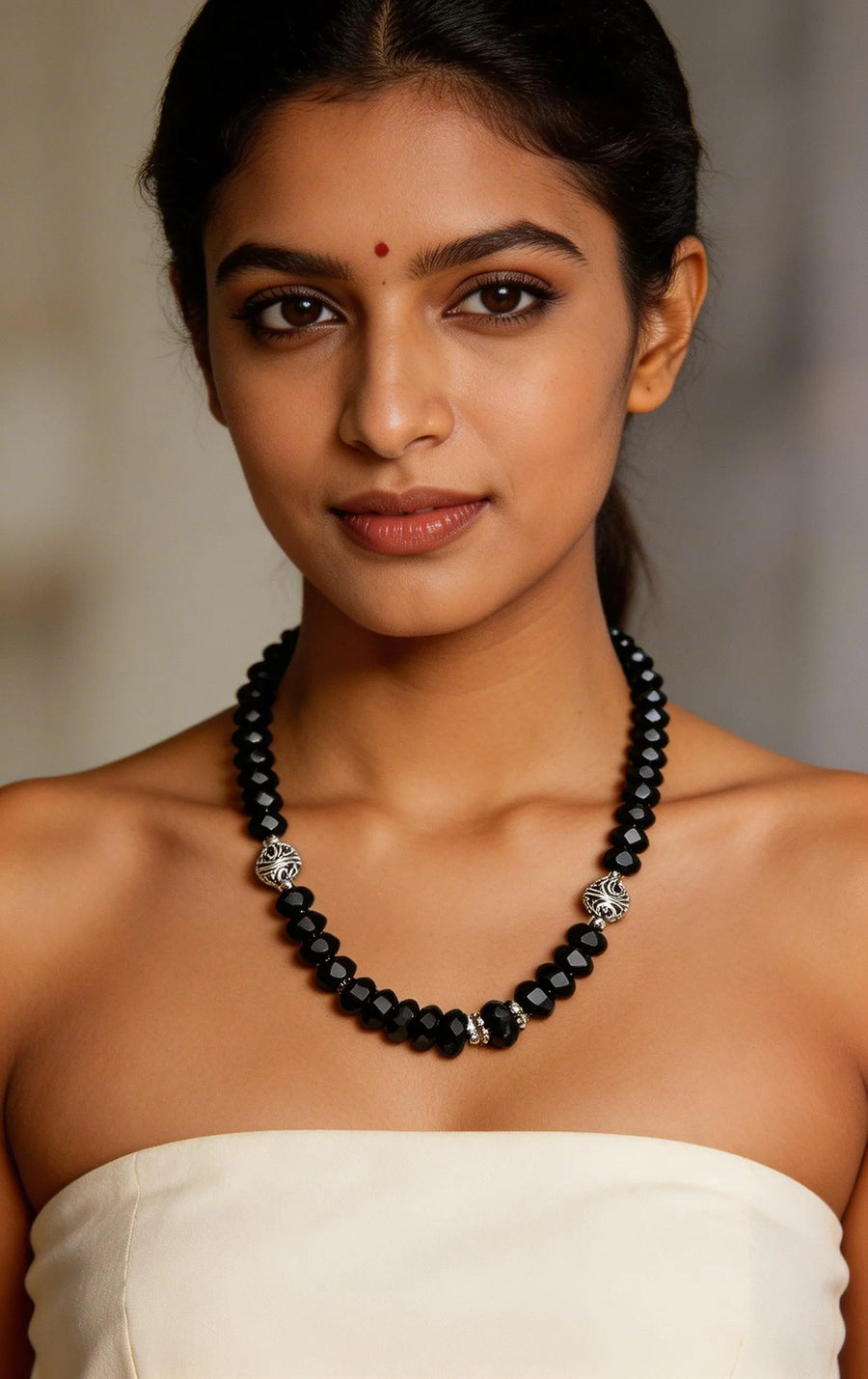 Faceted Black Onyx Sterling Silver Necklace