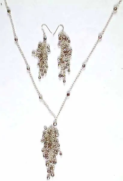 Faceted Swarovski Crystal Sterling Silver Necklace and Earrings Set
