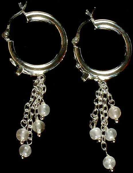 Rose Quartz Sterling Silver Hoop Chandelier Earrings