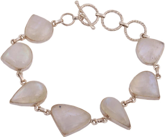 Pear and Trillion Cut Rainbow Moonstone Silver Bracelet