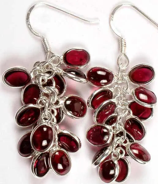 Garnet Cluster Sterling Silver Earrings