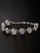 Cabochon Rainbow Moonstone Sterling Silver Bracelet