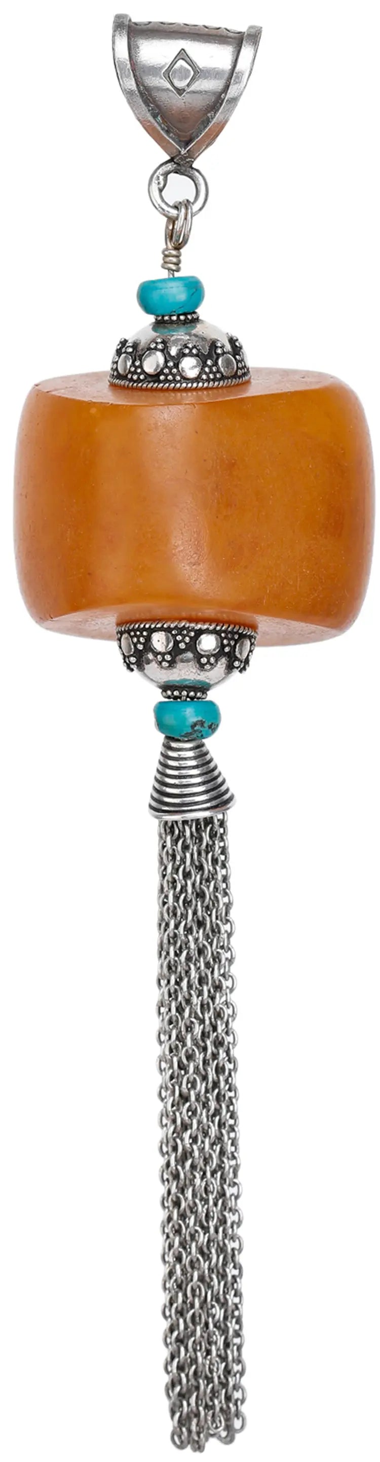 Amber and Turquoise Rain Sterling Silver Pendant