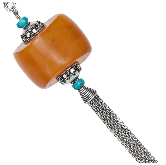 Amber and Turquoise Rain Sterling Silver Pendant
