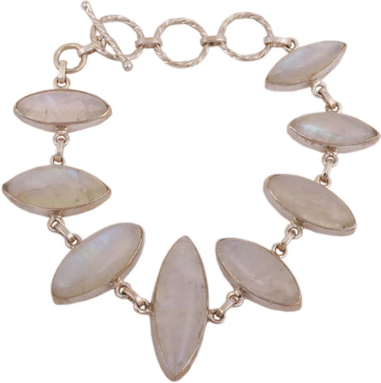 Rainbow Moonstone Sunflower Sterling Silver Bracelet
