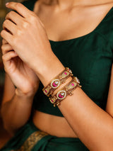 Kundan Teardrop and Pearl Border Openable Copper Bangles (Pair)