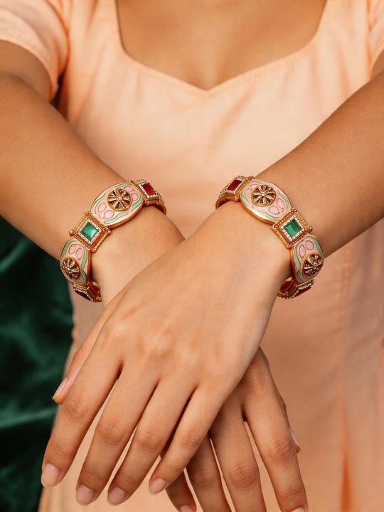 Pastel Meenakari and Kundan Copper Openable Bangles (Pair)