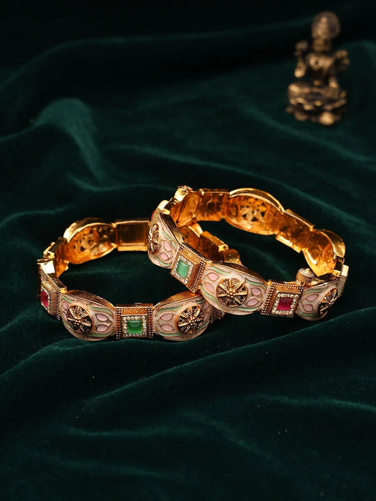 Pastel Meenakari and Kundan Copper Openable Bangles (Pair)