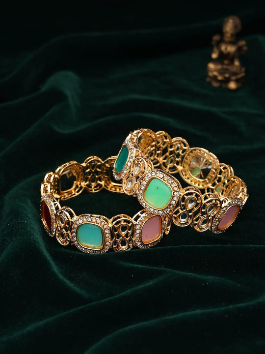 Pastel Stone Studded Brass Openable Bangle Pair