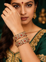 Floral Stone Studded Copper Openable Kada Bangles (Pair)