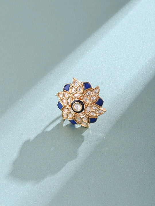 Kundan Cocktail Ring with Coloured Stones in Brass