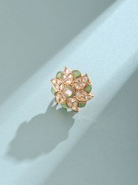 Kundan Cocktail Ring with Coloured Stones in Brass