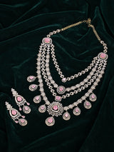 Sea Green Stone Studded Multi-Strand Bridal Necklace Set