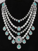 Sea Green Stone Studded Multi-Strand Bridal Necklace Set