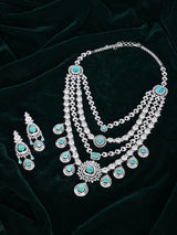 Sea Green Stone Studded Multi-Strand Bridal Necklace Set