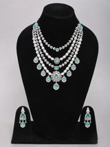 Sea Green Stone Studded Multi-Strand Bridal Necklace Set