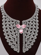 Floral American Diamond Brass Necklace and Earrings Set