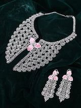 Floral American Diamond Brass Necklace and Earrings Set