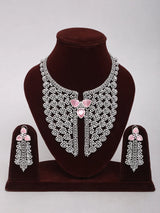 Floral American Diamond Brass Necklace and Earrings Set