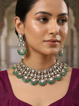 Kundan and Green Stone Brass Choker Necklace Set