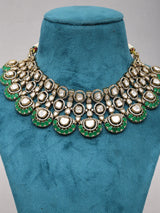 Kundan and Green Stone Brass Choker Necklace Set