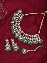 Kundan and Green Stone Brass Choker Necklace Set