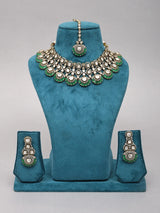 Kundan and Green Stone Brass Choker Necklace Set