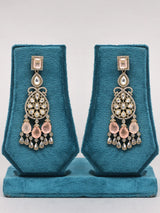 Pink Teardrop Kundan Necklace Set with Earrings in Brass