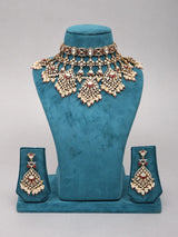Kundan and Pearl Drop Bridal Choker Necklace Set in Brass