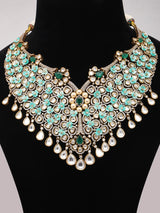 Blue Floral Cubic Zirconia Bridal Necklace Set with Maang Tikka