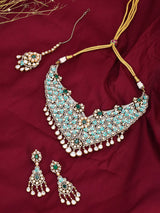 Blue Floral Cubic Zirconia Bridal Necklace Set with Maang Tikka