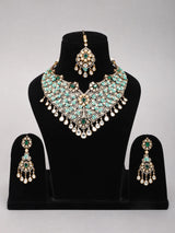 Blue Floral Cubic Zirconia Bridal Necklace Set with Maang Tikka