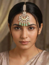 Kundan Meenakari Crescent Maang Tikka with Bead Drops