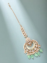 Kundan Meenakari Crescent Maang Tikka with Bead Drops
