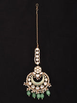 Kundan Meenakari Crescent Maang Tikka with Bead Drops