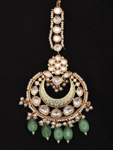 Kundan Meenakari Crescent Maang Tikka with Bead Drops