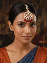 Kundan Meenakari Crescent Maang Tikka with Bead Drops