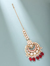 Kundan Meenakari Crescent Maang Tikka with Bead Drops