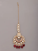 Kundan Meenakari Crescent Maang Tikka with Bead Drops
