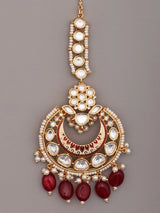 Kundan Meenakari Crescent Maang Tikka with Bead Drops