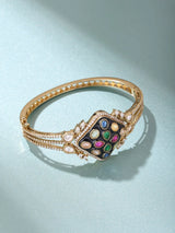 Navratna Multicolour Kundan Openable Brass Bracelet