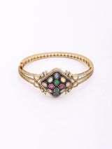 Navratna Multicolour Kundan Openable Brass Bracelet