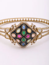 Navratna Multicolour Kundan Openable Brass Bracelet