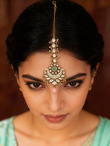 Crescent Kundan Meenakari Blue Green Maang Tikka