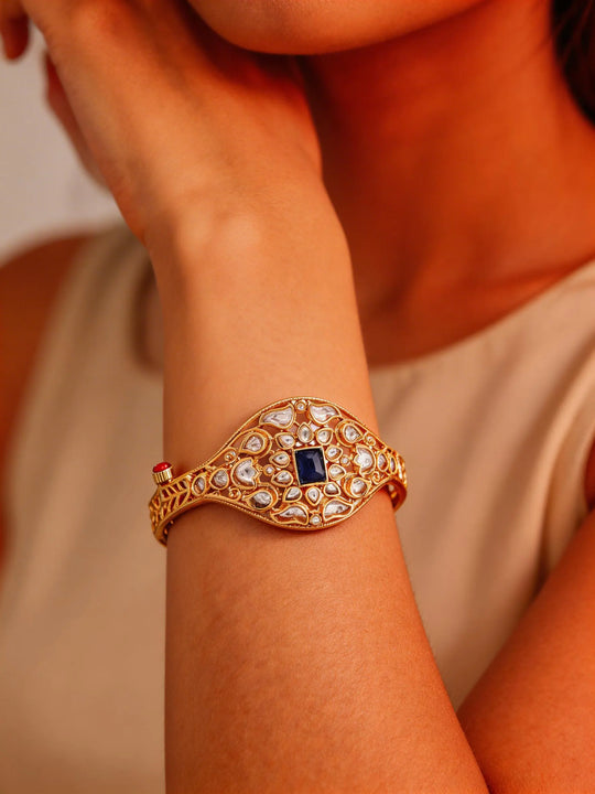 Cluster Polki Stone Studded Openable Brass Bracelet