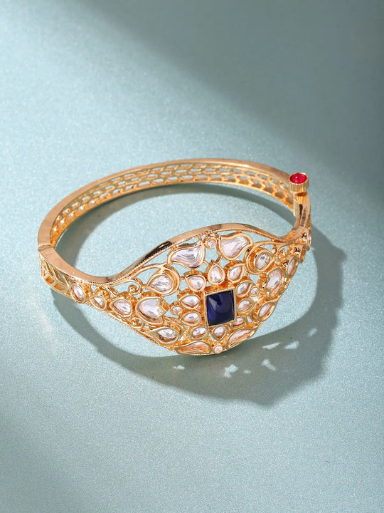 Cluster Polki Stone Studded Openable Brass Bracelet