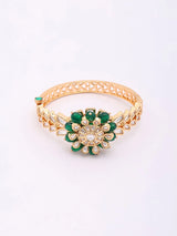 Green and White Polki Floral Beaded Openable Bracelet
