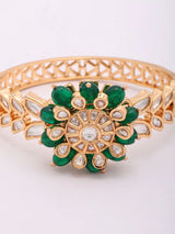 Green and White Polki Floral Beaded Openable Bracelet