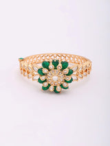 Green and White Polki Floral Beaded Openable Bracelet