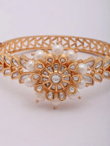 Green and White Polki Floral Beaded Openable Bracelet